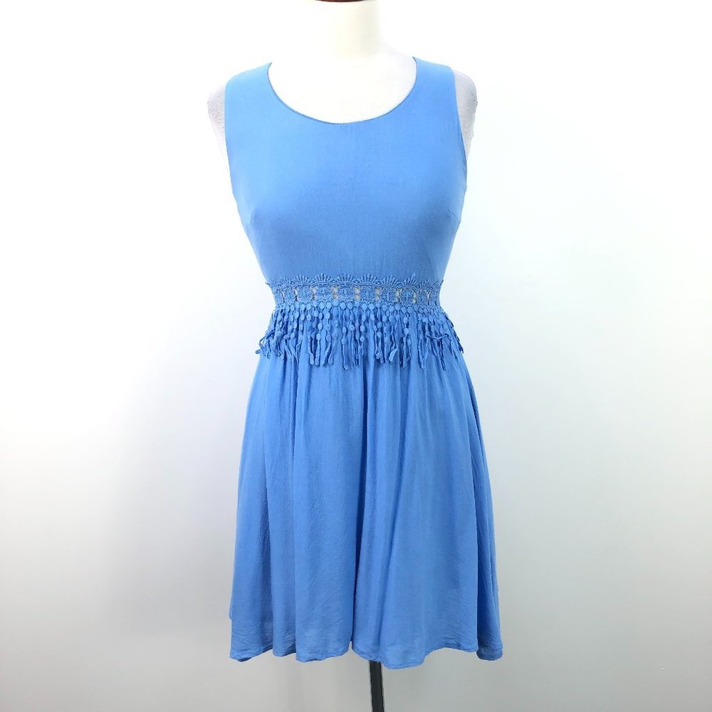 LuLu's Light Blue Lace Fringe Waist Mini Dress